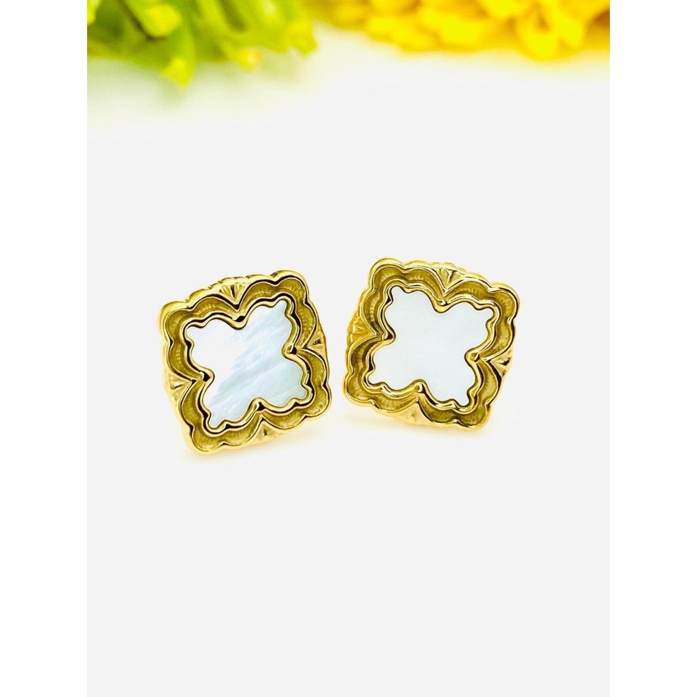 French square vintage sea shell earrings in gold
